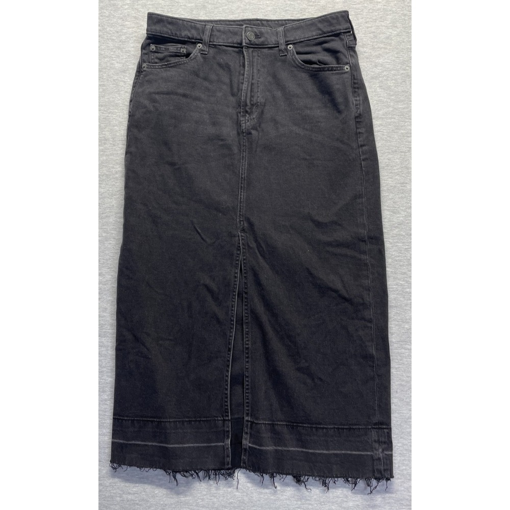 Gap Straight & Pencil Skirt Womens 29/8 Black Denim Stretch Frayed Hem Slit Hem
